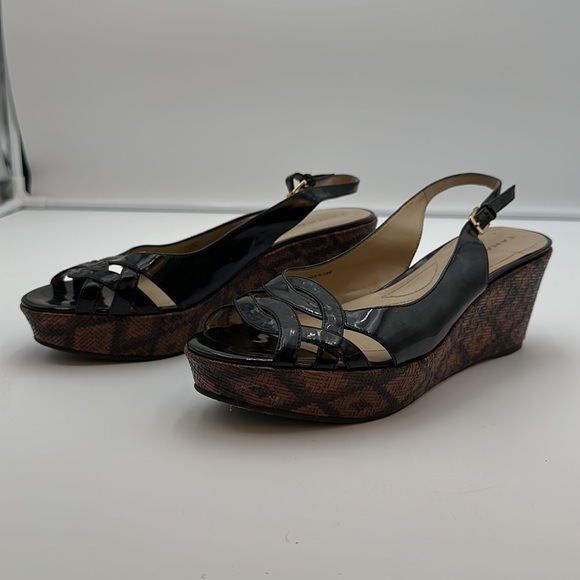 TAHARI Steffi Open-Toe Cut-Out Slingback Heels Platform Black Patent Leather - Picture 13 of 16